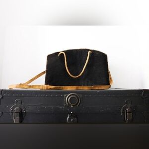 Vintage Cowhide & Leather Large Duffle Bag / Black, Brown, & White Purse